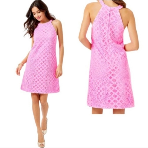 NWT Lilly Pulitzer Rayanne Lace Racerback Shift Dress-pelican pink Sz XS - Picture 8 of 8